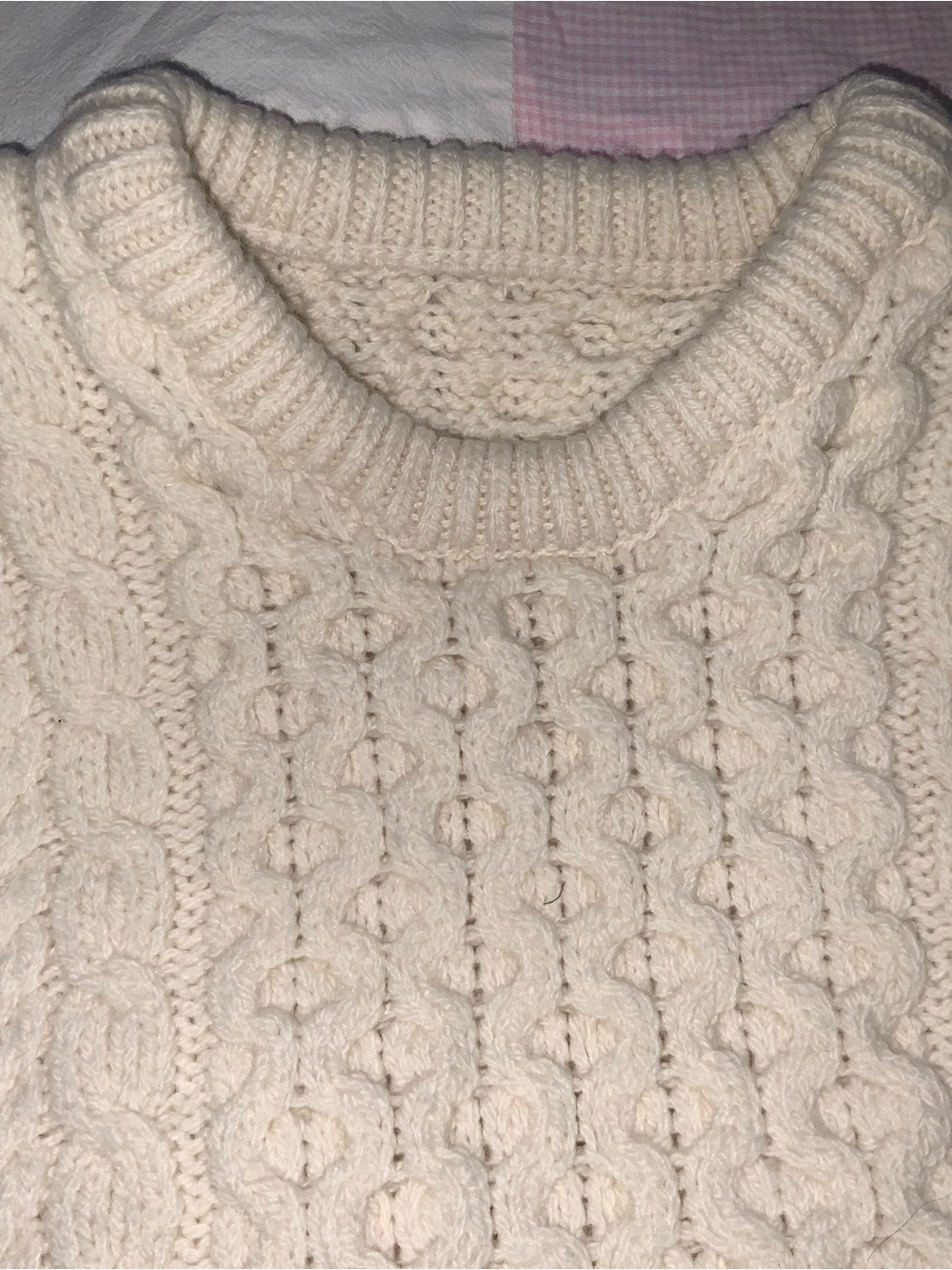 hand knit wool aran fisherman sweater hand made cream non ichy merino ecru - Picture 4 of 7